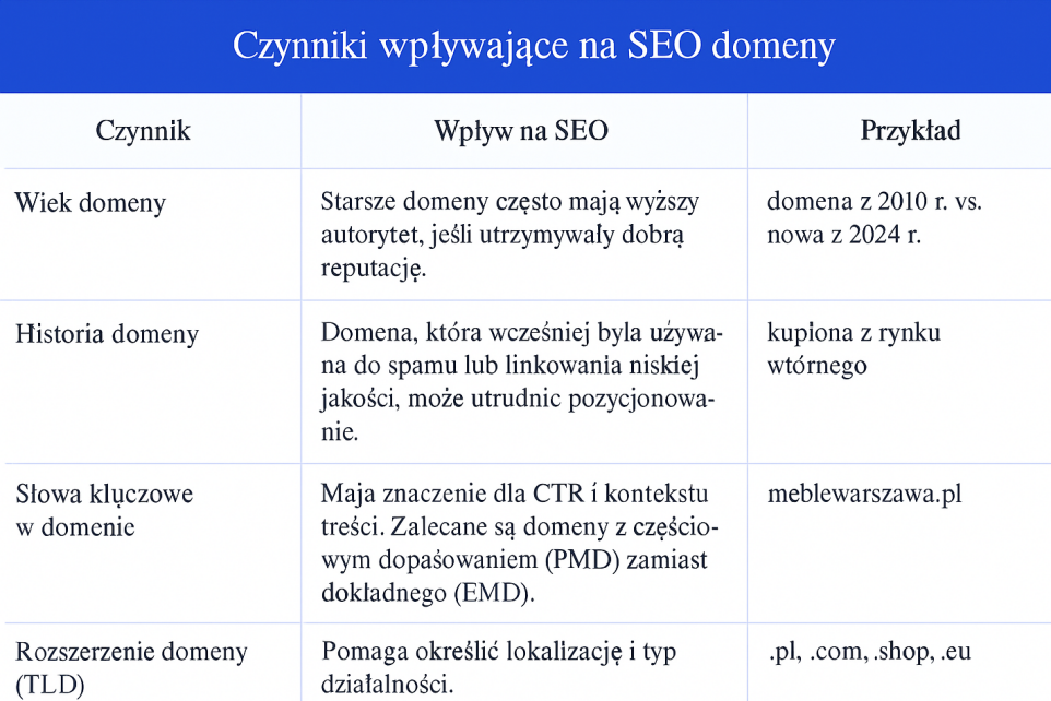 Czynniki wpływające na SEO domeny_tabela